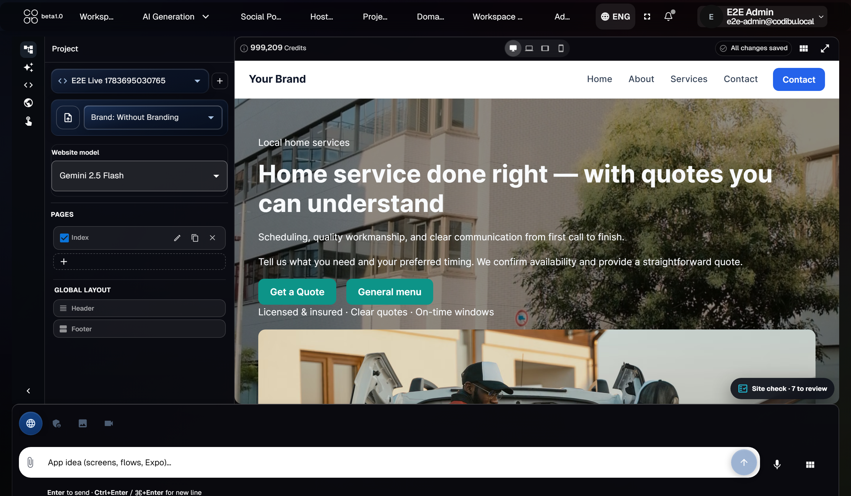 Codibu AI app builder — draft screens in the workspace