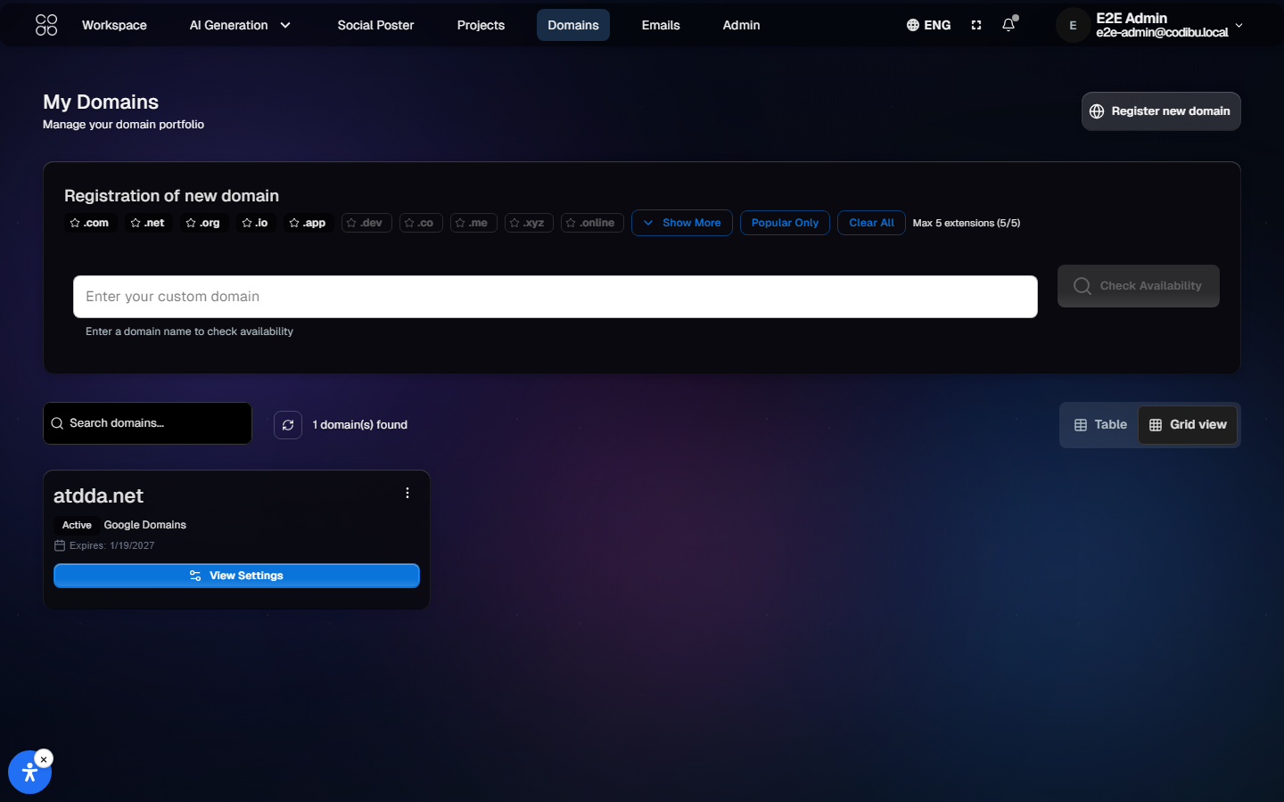 Codibu domains — search, DNS records, and SSL status