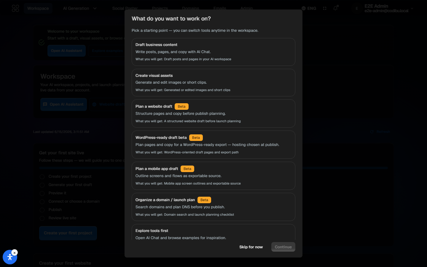 Codibu app draft phone preview in workspace