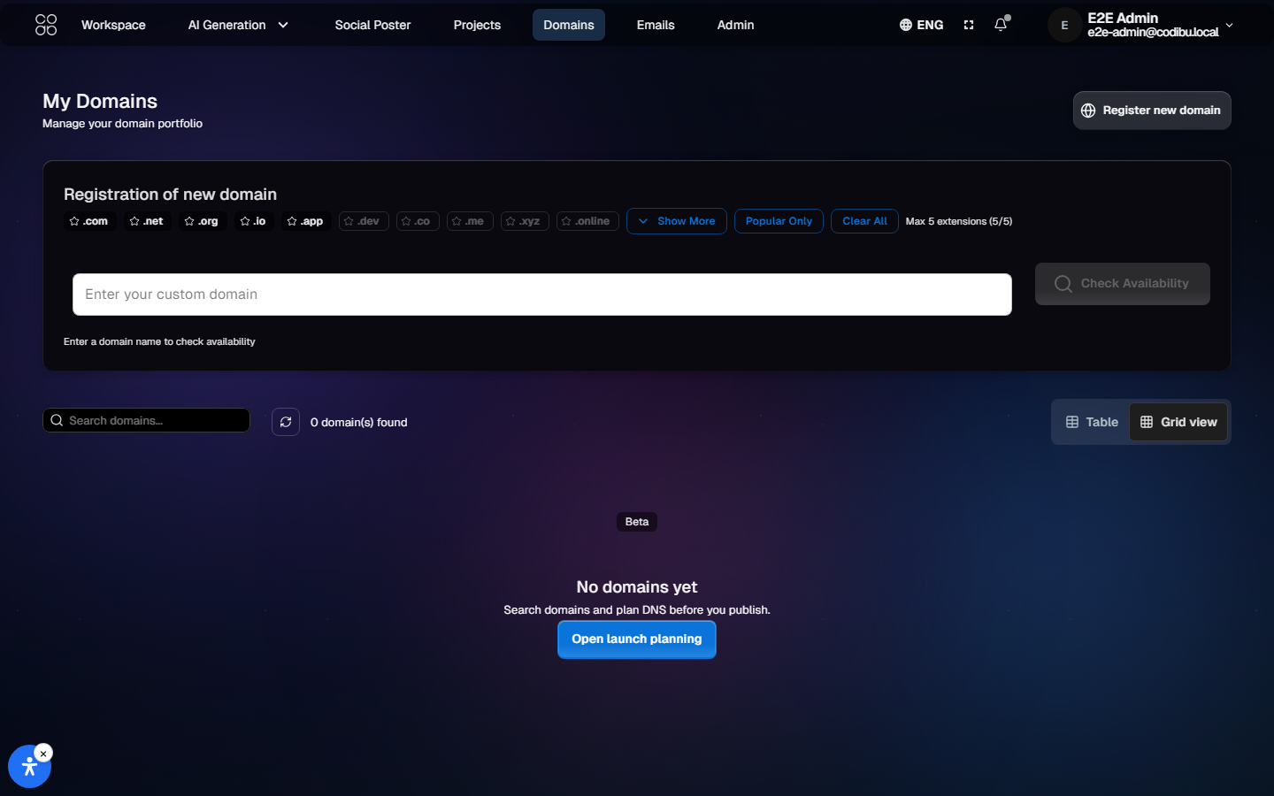Codibu DNS records screen