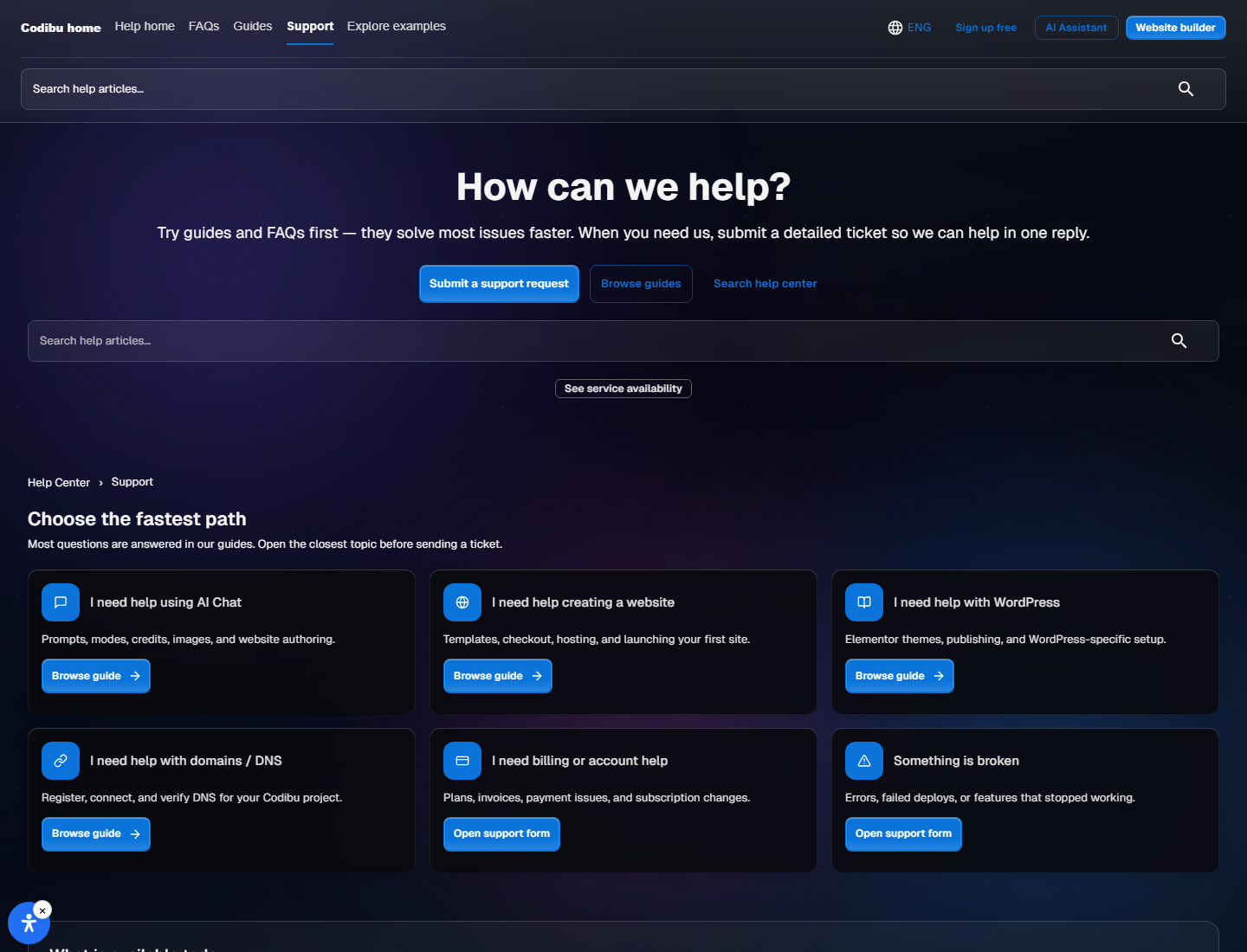 Codibu Help Center support contact page